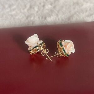 18k 1950’s Angel Skin Coral Rosebud Earrings